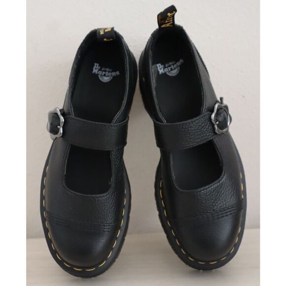 Dr Martens Women's Sz 10 Black Addina Flower Buckle Leather Platform Shoes - Picture 15 of 16